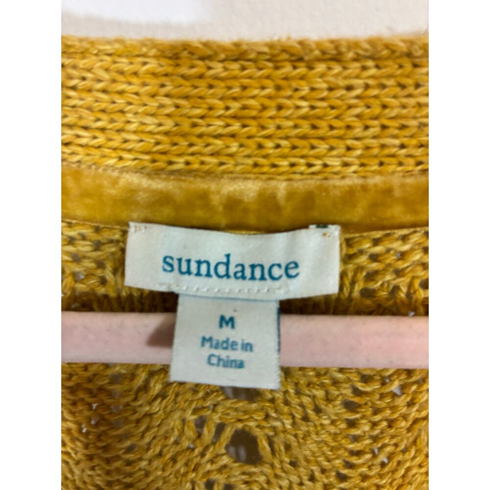 Sundance Autumn Light Silk Blend Pointelle Duster Cardigan Mustard Longline M - Picture 4 of 6
